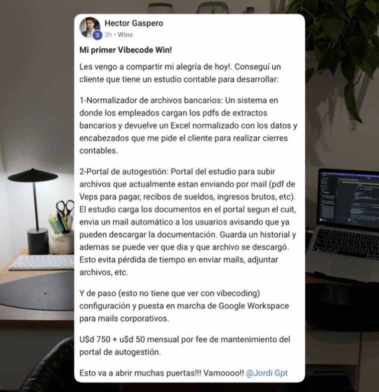 Héctor comparte su primer cliente pago: un normalizador de extractos bancarios y un portal de autogestión para un estudio contable.