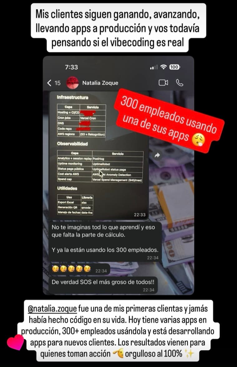 Chat con Natalia: su app ya la están usando 300 empleados, con la infraestructura montada por ella misma.