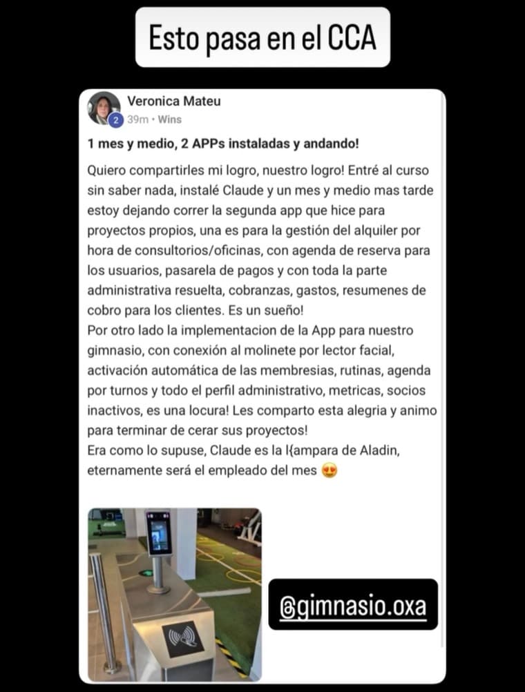 Verónica cuenta que en un mes y medio instaló dos apps: la gestión de alquiler de consultorios por hora y la de su gimnasio, con lector facial en el molinete.
